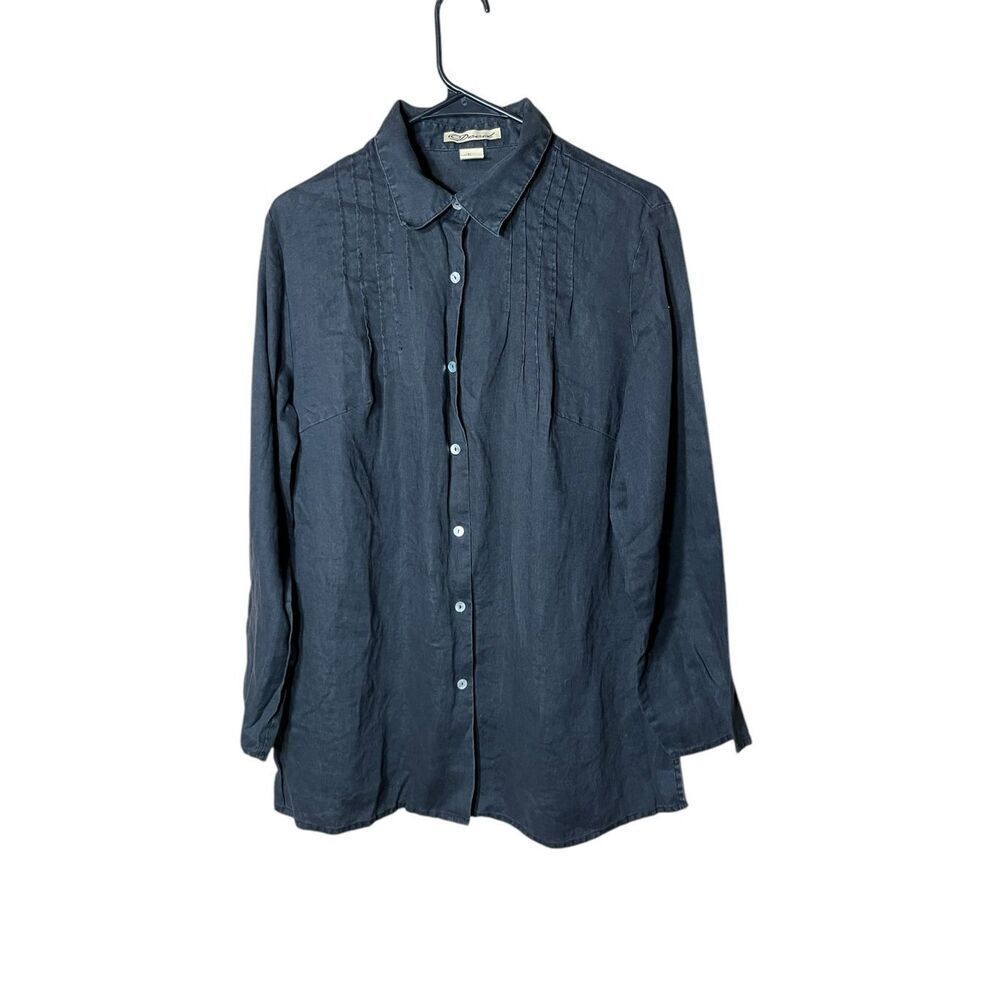 Deed Linen Button Down Long Sleeve Blouse Black Size XL